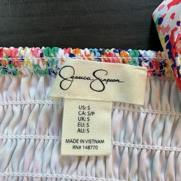 Jessica Simpson Floral Summer Dress Small Stretch Bodice Tiered Skirt Ruffle Hem - Picture 3 of 10